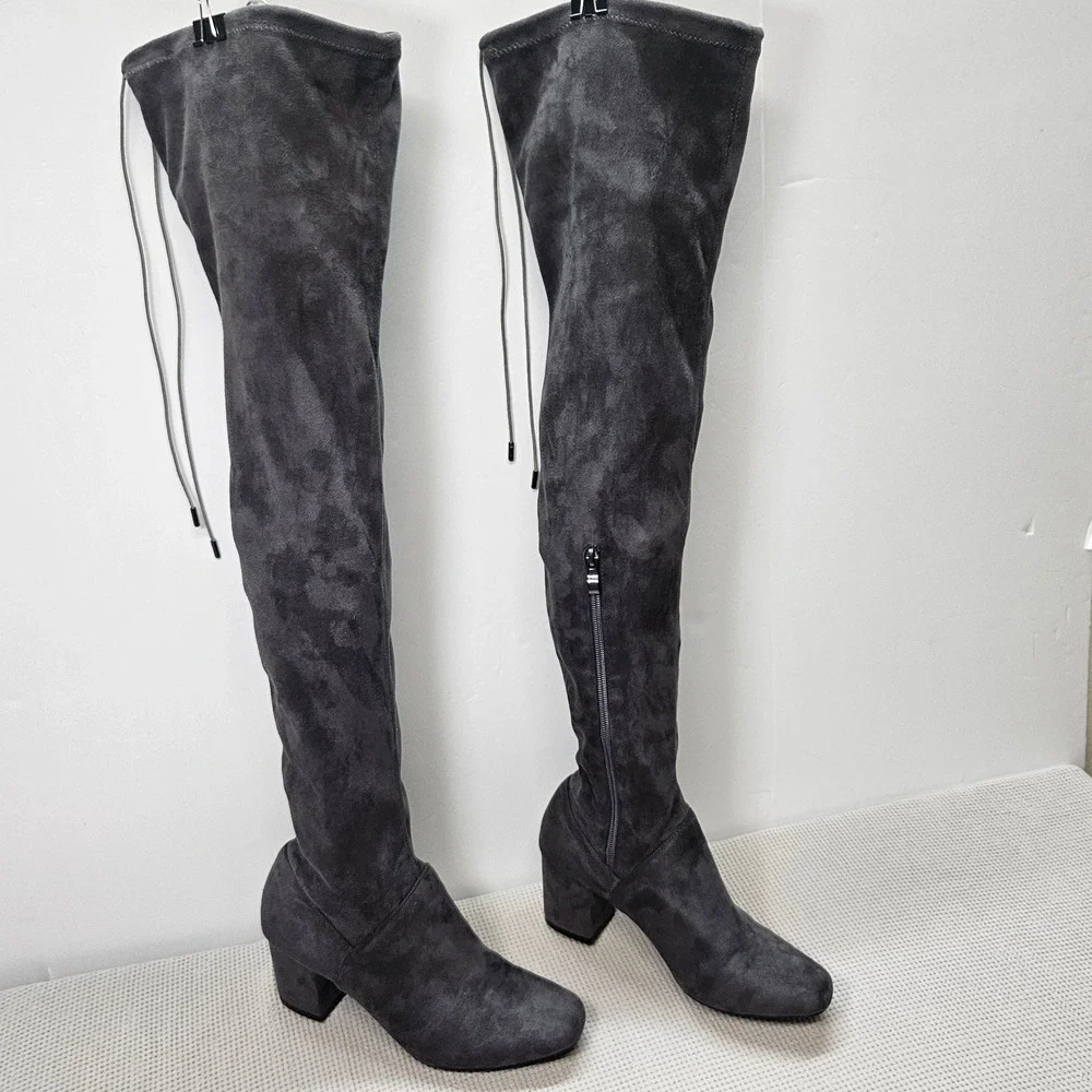 Catherine Catherine Malandrino Grey Faux Suede‎ Over The Knee Block Heel Boots 8